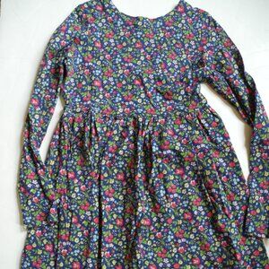 Navy red floral print mini boden jersey knit dress 11 12 EUC